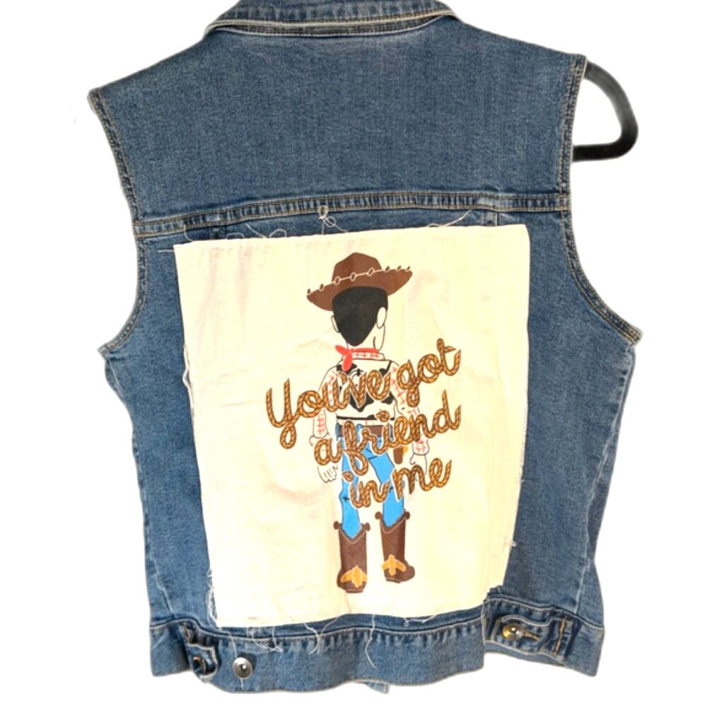 Disney Pixar Toy Story Denim Vest Sheriff Woody Jessie Patches Size S/M - Picture 3 of 10